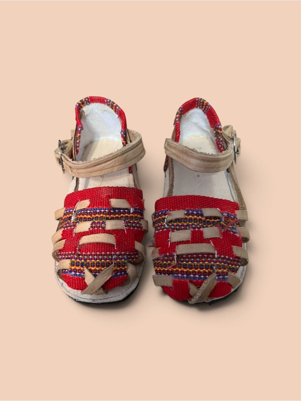 Source Unknown Red Woven Kids Sandals with Tan Straps